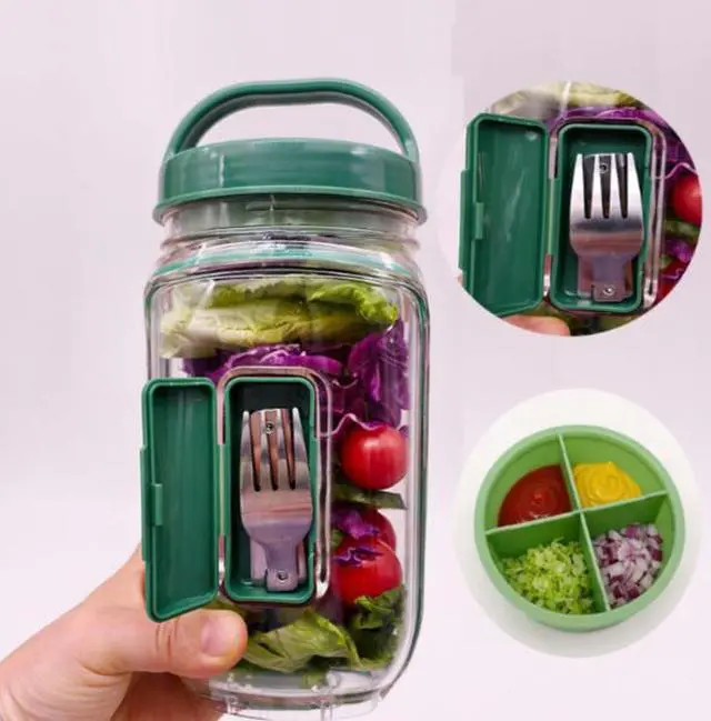 Alt view image 4 of 4 - Saladkind Salad Pod Built Plastic Side-Opening Cap Salad Storage Container Fresh Food Bottle Sealing Jar--2pc