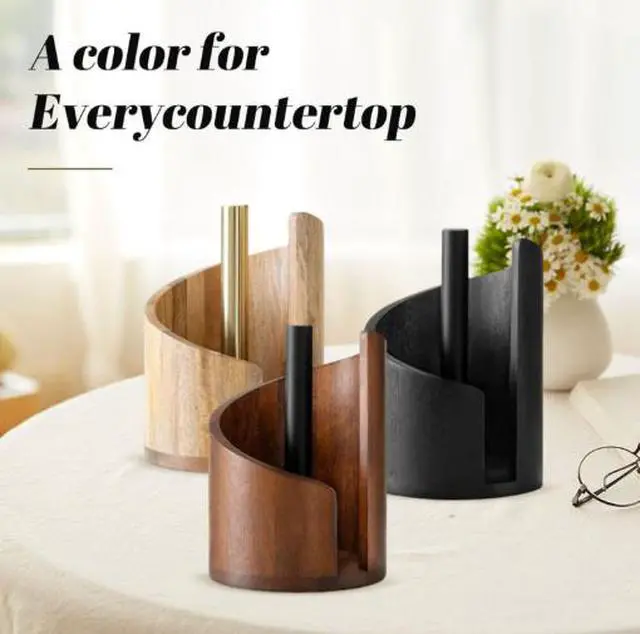 Alt view image 4 of 5 - Wooden desktop tissue holder for home office storage of roll paper, decoration for living room and bedroom, storage box brown