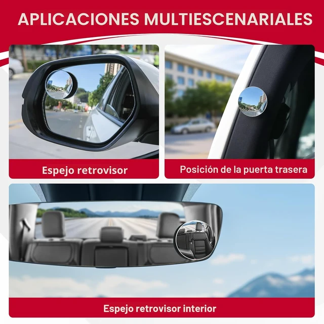 Alt view image 4 of 6 - Espejo de Punto Ciego, 2 pulgadas, redondo, de vidrio HD, sin marco, retrovisores convexos, accesorios exteriores con ángulo amplio ajustable adhesivo para automóvil, SUV y camiones, paquete de