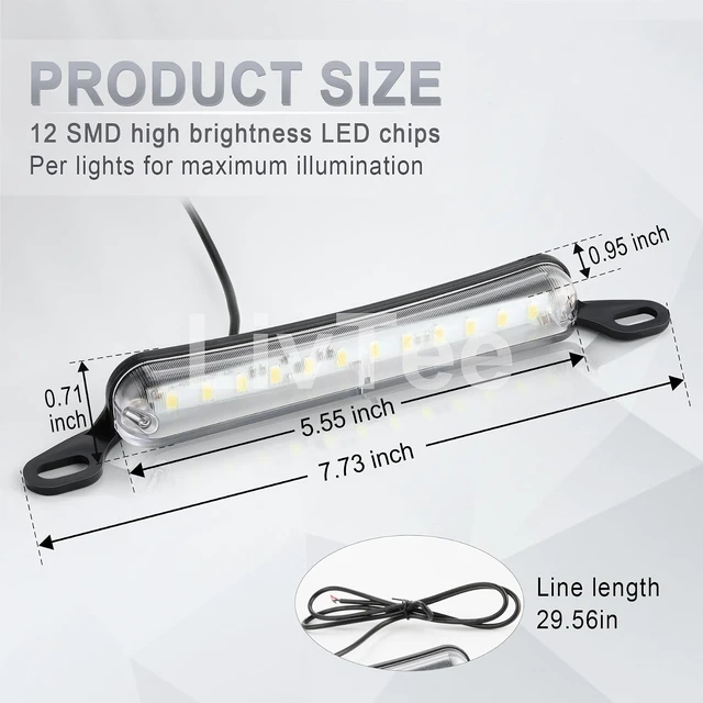 Alt view image 4 of 5 - Luz LED para matrícula, montaje extremadamente brillante para remolque, UTV, ATV, camión, RV, barco, xenón blanco (6000 K)