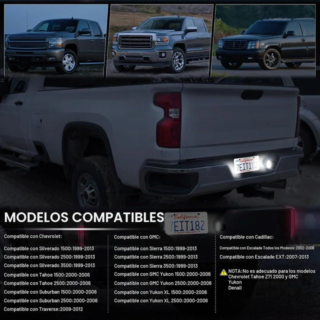 Alt view image 3 of 6 - Conjunto de luz LED para matrícula, luz de etiqueta para Chevy Silverado 1500 2500 3500 1999-2013, Tahoe, Suburban, compatible con GMC Sierra, Yukon XL, se adapta a Cadillac Escalade
