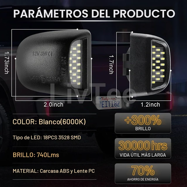 Alt view image 4 of 6 - Conjunto de luz LED para matrícula, luz de etiqueta para Chevy Silverado 1500 2500 3500 1999-2013, Tahoe, Suburban, compatible con GMC Sierra, Yukon XL, se adapta a Cadillac Escalade