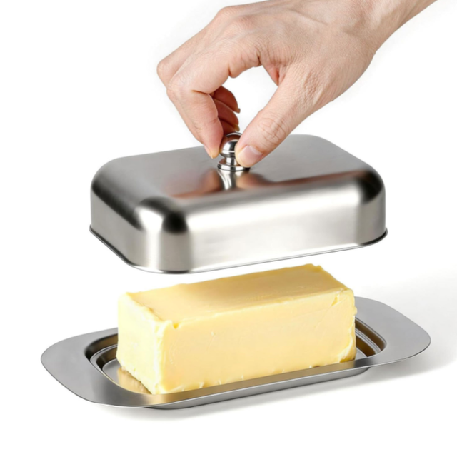 Alt view image 4 of 5 - Butter Dish with Lid and Knife, Stainless Steel Butter Container for Fridge,Stainless steel butter dish with lid Includes butter knife Keeps butter fresh Sealed fridge storage