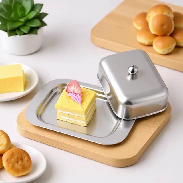 Alt view image 5 of 5 - Butter Dish with Lid and Knife, Stainless Steel Butter Container for Fridge,Stainless steel butter dish with lid Includes butter knife Keeps butter fresh Sealed fridge storage