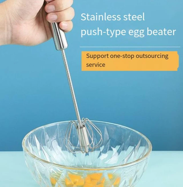 Alt view image 4 of 5 - Push Whisk Egg Beater, Stainless Steel Hand Whisk Mixer for Eggs Cream,Press handle to spin the whisk Stainless steel wires Mixes eggs cream and batter No batteries needed