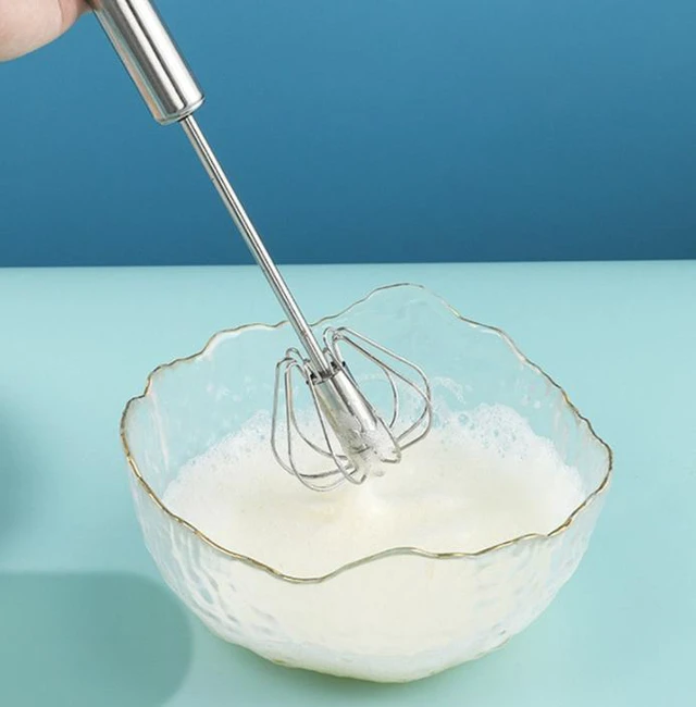 Alt view image 3 of 5 - Push Whisk Egg Beater, Stainless Steel Hand Whisk Mixer for Eggs Cream,Press handle to spin the whisk Stainless steel wires Mixes eggs cream and batter No batteries needed