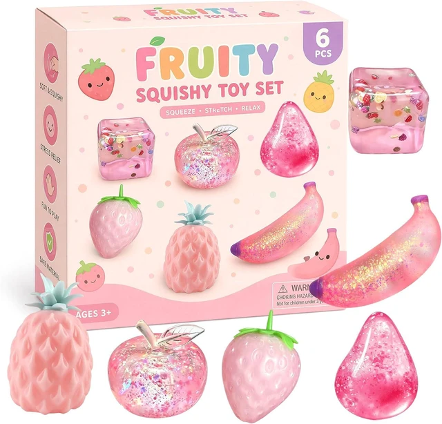 Main image of Fruity Crystal Squishy Toy Set 6 Pack - Pink Glitter Slow Rise Stress