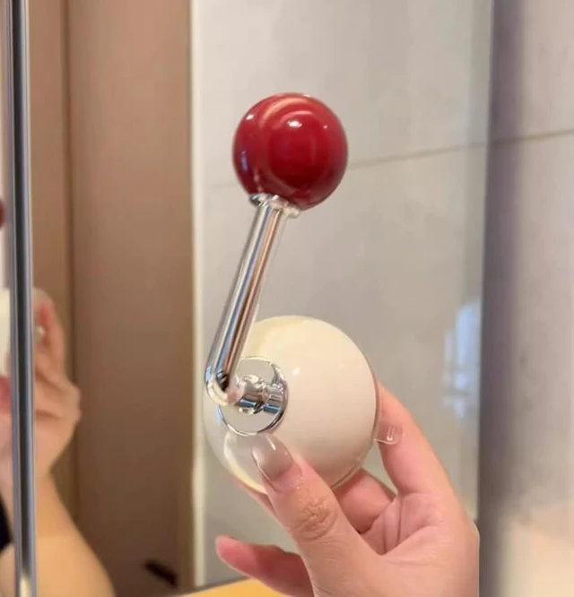 Alt view image 2 of 6 - Adhesive Wall Hooks No Drilling Suction Cup Hook for Hanging Coats Bags Towels Robes Keys, Waterproof Removable Bathroom Bedroom Door Hook, Decorative Ball Wall Hanger, Red