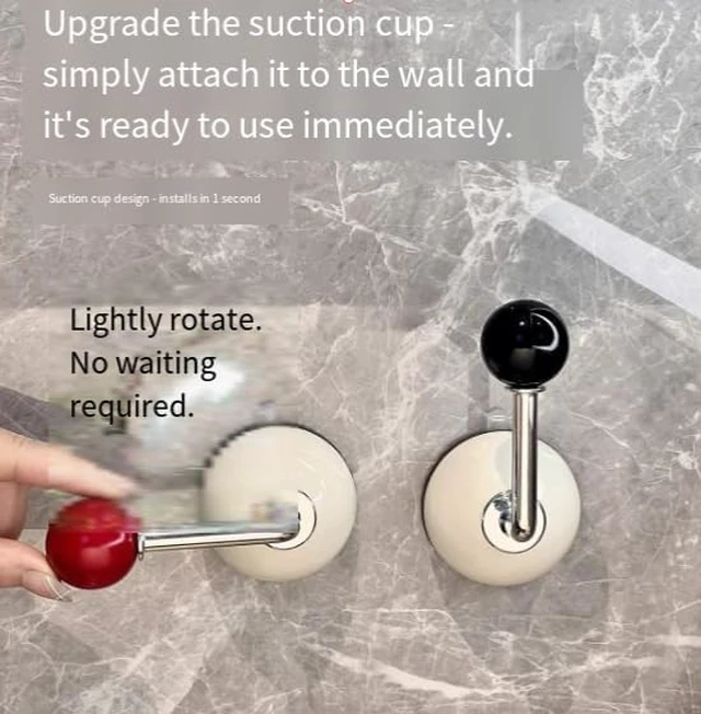 Alt view image 5 of 6 - Adhesive Wall Hooks No Drilling Suction Cup Hook for Hanging Coats Bags Towels Robes Keys, Waterproof Removable Bathroom Bedroom Door Hook, Decorative Ball Wall Hanger, Red