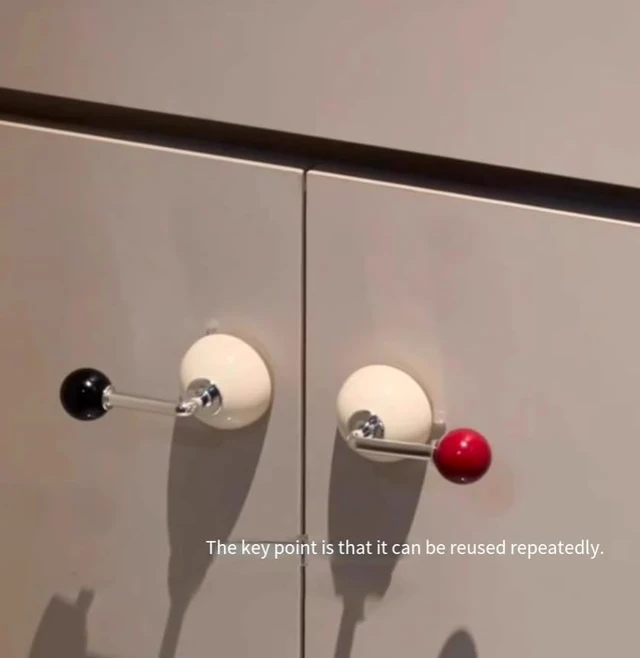 Alt view image 3 of 6 - Adhesive Wall Hooks No Drilling Suction Cup Hook for Hanging Coats Bags Towels Robes Keys, Waterproof Removable Bathroom Bedroom Door Hook, Decorative Ball Wall Hanger, Red