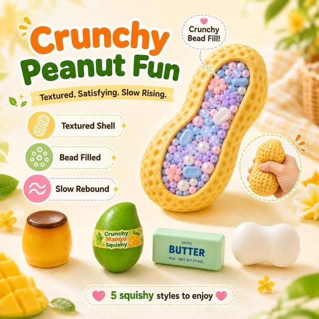 Alt view image 5 of 7 - Crunchy Squishy Slow Rise Squeeze Stress Ball 5PCS ASMR Filled Moldable Toy
Butter, Mango, Peanut, Soap, Pudding Styles, Stress Stick Rebound, Calming Desk Decor, Party Favor for Adults
