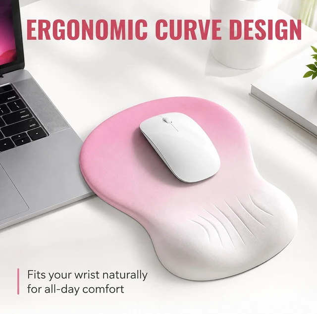 Alt view image 6 of 7 - Ergonomic Wrist Rest Mouse Pad with Memory Foam -, Non-Slip Base, Soft & Comfortable Mouse Pad with Wrist Support for Computer, Laptop, Office & Gaming.,Gradient Pink