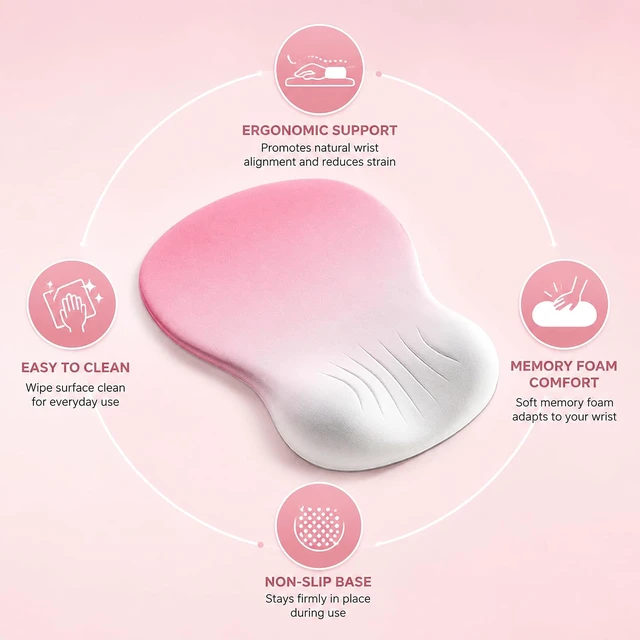 Alt view image 7 of 7 - Ergonomic Wrist Rest Mouse Pad with Memory Foam -, Non-Slip Base, Soft & Comfortable Mouse Pad with Wrist Support for Computer, Laptop, Office & Gaming.,Gradient Pink