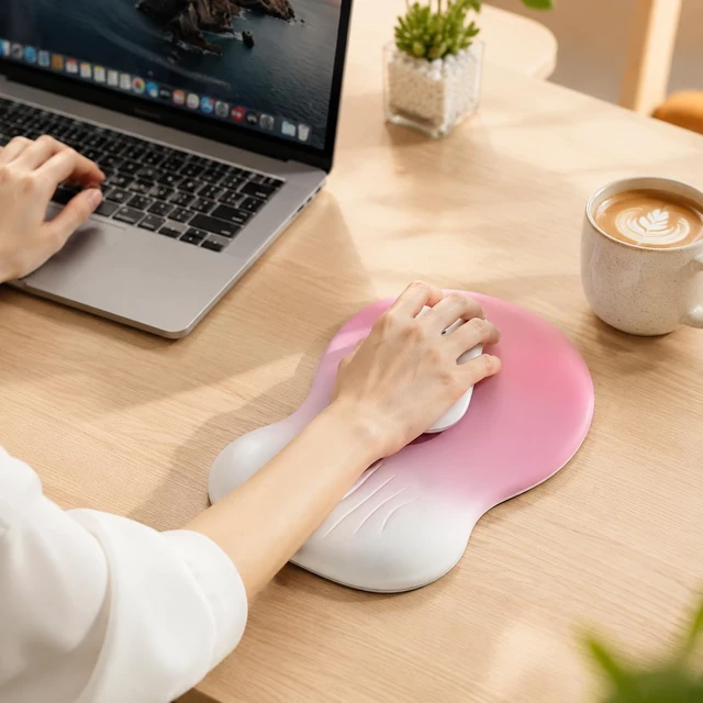 Alt view image 4 of 7 - Ergonomic Wrist Rest Mouse Pad with Memory Foam -, Non-Slip Base, Soft & Comfortable Mouse Pad with Wrist Support for Computer, Laptop, Office & Gaming.,Gradient Pink