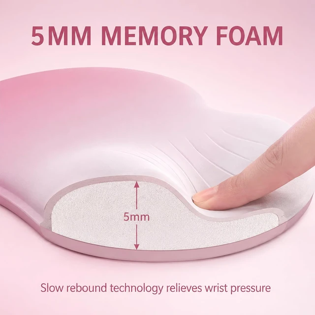 Alt view image 5 of 7 - Ergonomic Wrist Rest Mouse Pad with Memory Foam -, Non-Slip Base, Soft & Comfortable Mouse Pad with Wrist Support for Computer, Laptop, Office & Gaming.,Gradient Pink