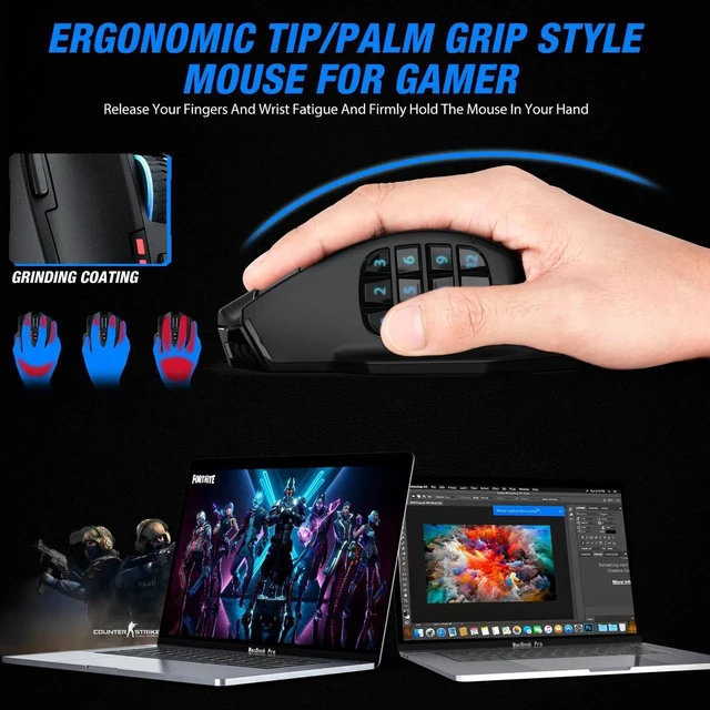 Alt view image 3 of 6 - UtechSmart Venus Pro RGB Wireless MMO Gaming Mouse, 16,000 DPI Optical Sensor, 2.4 GHz Transmission Technology, Ergonomic Design, 16M Chroma RGB Lighting, 16 Programmable Buttons, Up to 70 Hours