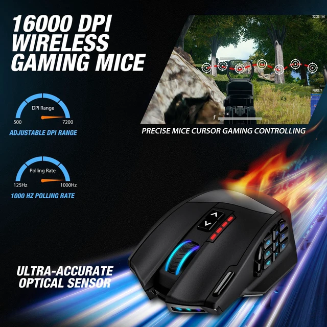 Alt view image 5 of 6 - UtechSmart Venus Pro RGB Wireless MMO Gaming Mouse, 16,000 DPI Optical Sensor, 2.4 GHz Transmission Technology, Ergonomic Design, 16M Chroma RGB Lighting, 16 Programmable Buttons, Up to 70 Hours
