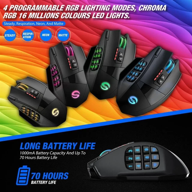 Alt view image 2 of 6 - UtechSmart Venus Pro RGB Wireless MMO Gaming Mouse, 16,000 DPI Optical Sensor, 2.4 GHz Transmission Technology, Ergonomic Design, 16M Chroma RGB Lighting, 16 Programmable Buttons, Up to 70 Hours