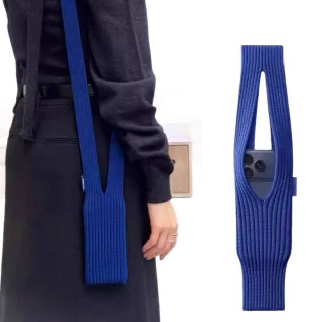 Alt view image 3 of 6 - Knitted mobile phone bag, cross-body, portable, fashionable color-matching phone case, suitable for both men and women, trendy mobile phone cover Gemstone blue knitted bag 40cm