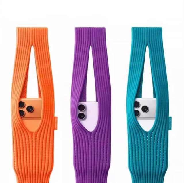 Alt view image 2 of 6 - Knitted mobile phone bag, cross-body, portable, fashionable color-matching phone case, suitable for both men and women, trendy mobile phone cover Gemstone blue knitted bag 40cm