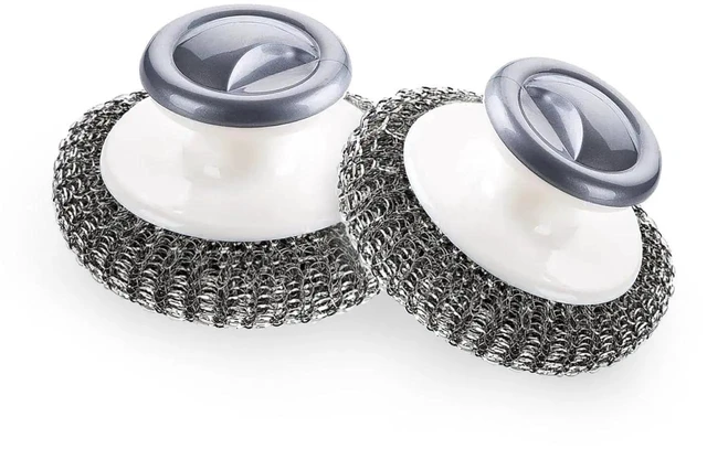 Main image of 2Pcs Stainless Steel Scrubber with Handle, Steel Wool Scrubber Tool for Cleaning Dishes, Scrubbing Scouring Brush Pad for Kitchen Pots, Pans, Sink