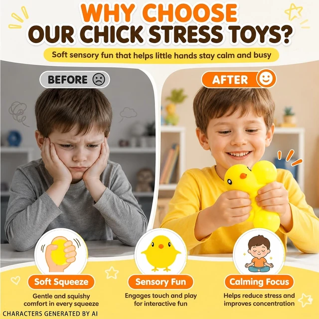 Alt view image 7 of 7 - Paquete de 4 juguetes sensoriales para aliviar el estrés, juguetes de pollo kawaii para niños con autismo, TDAH, recuerdos de fiesta de cumpleaños para niños y adultos,Office stress relief