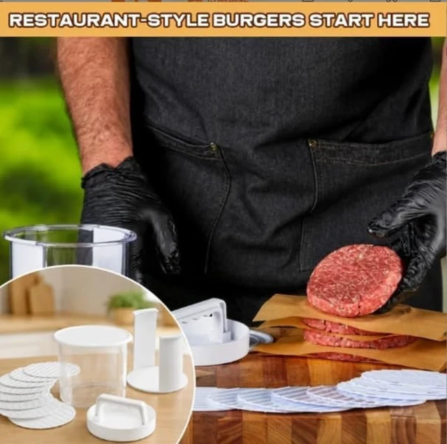 Alt view image 5 of 6 - Premium Burger Patty Maker Press, Non-Stick Hamburger Mold with Parchment Paper Dividers, Adjustable Thickness Slider, Perfect Round Patties for Grill BBQ, Home Kitchen Tool, White