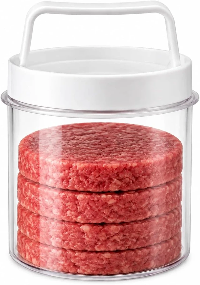 Alt view image 3 of 6 - Premium Burger Patty Maker Press, Non-Stick Hamburger Mold with Parchment Paper Dividers, Adjustable Thickness Slider, Perfect Round Patties for Grill BBQ, Home Kitchen Tool, White