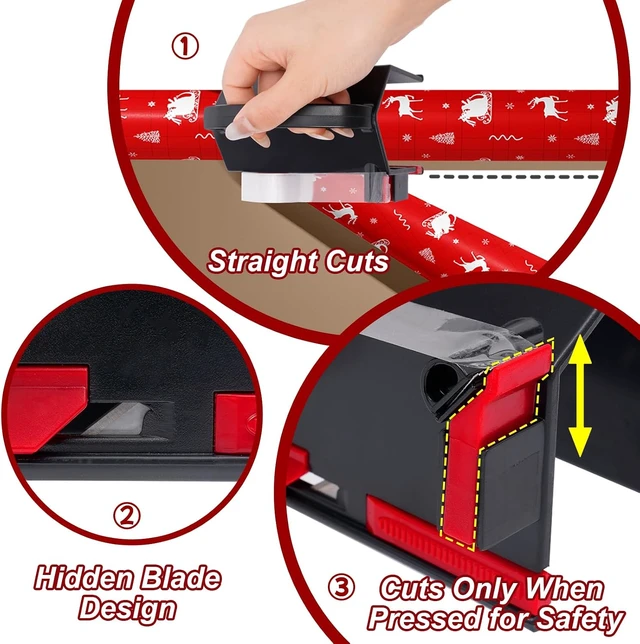 Alt view image 5 of 7 - Cortador de papel de regalo 2 en 1 y dispensador de cinta, con 4 cintas y 2 cuchillas
Sliding Gift Wrap Roll Cutter Tool with Replacement Parts, Safe & Precise Cutting for Christmas, Birthday, Crafts