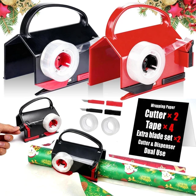 Main image of Cortador de papel de regalo 2 en 1 y dispensador de cinta, con 4 cintas y 2 cuchillas
Sliding Gift Wrap Roll Cutter Tool with Replacement Parts, Safe & Precise Cutting for Christmas, Birthday, Crafts