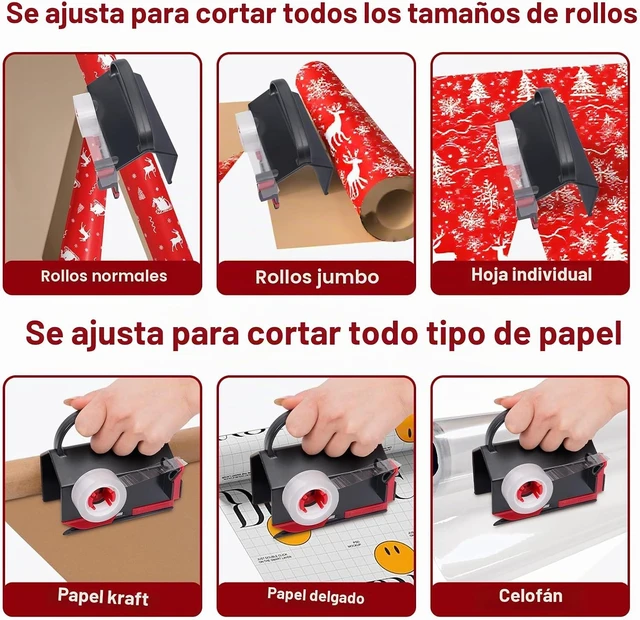 Alt view image 7 of 7 - Cortador de papel de regalo 2 en 1 y dispensador de cinta, con 4 cintas y 2 cuchillas
Sliding Gift Wrap Roll Cutter Tool with Replacement Parts, Safe & Precise Cutting for Christmas, Birthday, Crafts