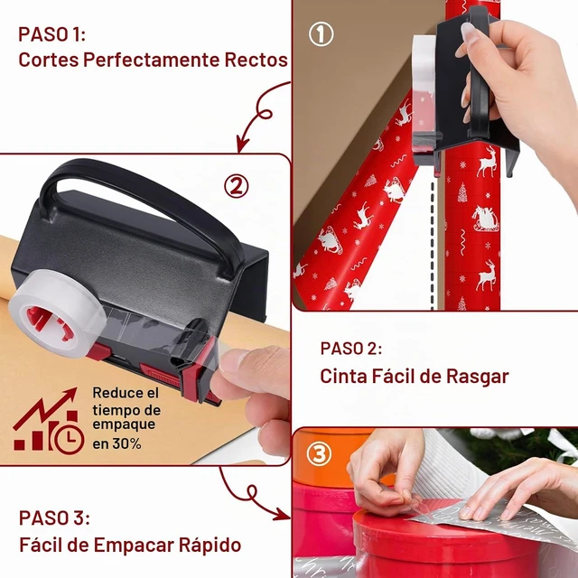 Alt view image 2 of 7 - Cortador de papel de regalo 2 en 1 y dispensador de cinta, con 4 cintas y 2 cuchillas
Sliding Gift Wrap Roll Cutter Tool with Replacement Parts, Safe & Precise Cutting for Christmas, Birthday, Crafts
