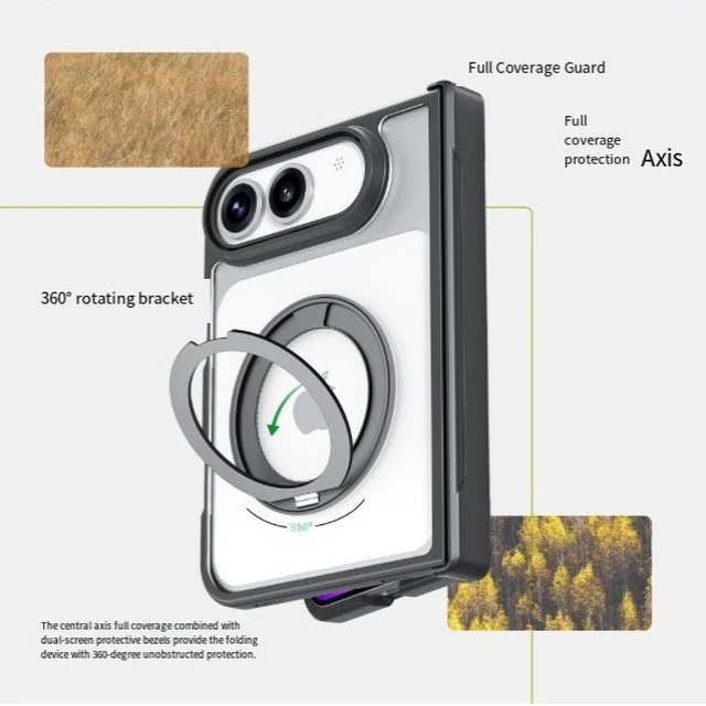 Alt view image 2 of 5 - Suitable for the folding hinge of the Apple iPhone Duo phone case. The front frame is fully integrated with the hard back panel and soft bezel. It features a 360-degree rotating stand.