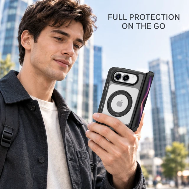 Alt view image 3 of 5 - Suitable for the folding hinge of the Apple iPhone Duo phone case. The front frame is fully integrated with the hard back panel and soft bezel. It features a 360-degree rotating stand.