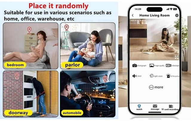 Alt view image 2 of 5 - Mini Hidden Camera with Audio Video, 0.9 Inch Small Wireless Spy Cam, Night Vision & Motion Detection, Portable Indoor Outdoor Security Camera, Home Surveillance Baby Monitor Cam