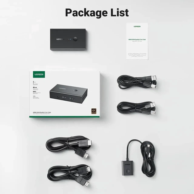 Alt view image 5 of 7 - UGREEN HDMI KVM Switch 2 Computers 1 Monitor, 4K@60Hz HDMI 2.0 KVM Switch with 4 USB 3.0 Ports, Share Keyboard Mouse Printer, Includes 2 HDMI Cables, 2 USB Cables & Desktop Controller