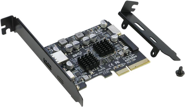 Alt view image 4 of 7 - PCIE to USB 3.2 Gen 2 Expansion Adapter Card 10Gbps, PCI-e Express to USB A and USB C Controller Card with Internal Type-E and 19/20pin Header for Front Panel Mount