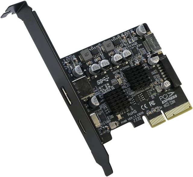 Alt view image 7 of 7 - PCIE to USB 3.2 Gen 2 Expansion Adapter Card 10Gbps, PCI-e Express to USB A and USB C Controller Card with Internal Type-E and 19/20pin Header for Front Panel Mount