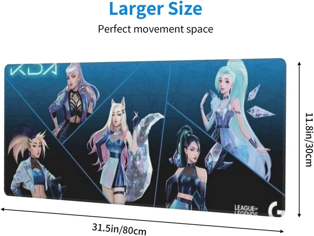 Alt view image 5 of 6 - Large Gaming Mouse Pad for Kda Akali Ahri Kaisa Evelynn, Extended Long Desk Pad 11.8"X31.5" League of Legends Mousepad Non-Slip Rubber Stitched Edges Keyboard Pad for Computers Laptop