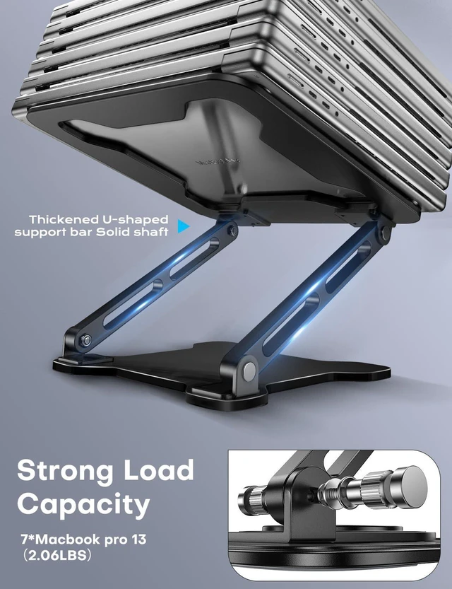 Alt view image 3 of 7 - Adjustable Laptop Stand for Desk, Metal Foldable Laptop Riser, Ventilated Cooling Bracket, Ergonominc Computer Notebook Stand for Desk Compatible with 10-15.6 Laptops