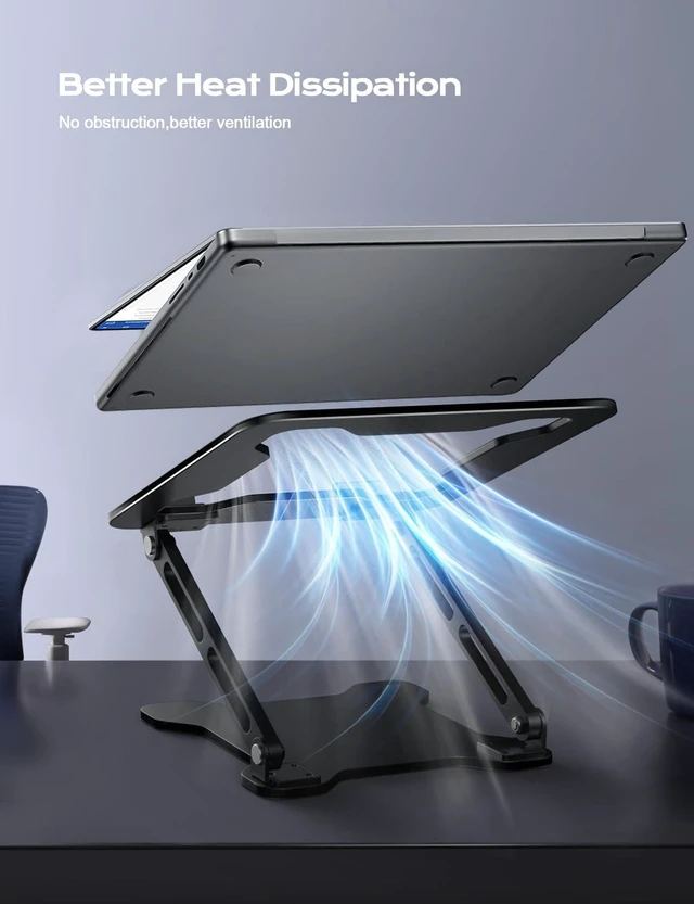 Alt view image 2 of 7 - Adjustable Laptop Stand for Desk, Metal Foldable Laptop Riser, Ventilated Cooling Bracket, Ergonominc Computer Notebook Stand for Desk Compatible with 10-15.6 Laptops