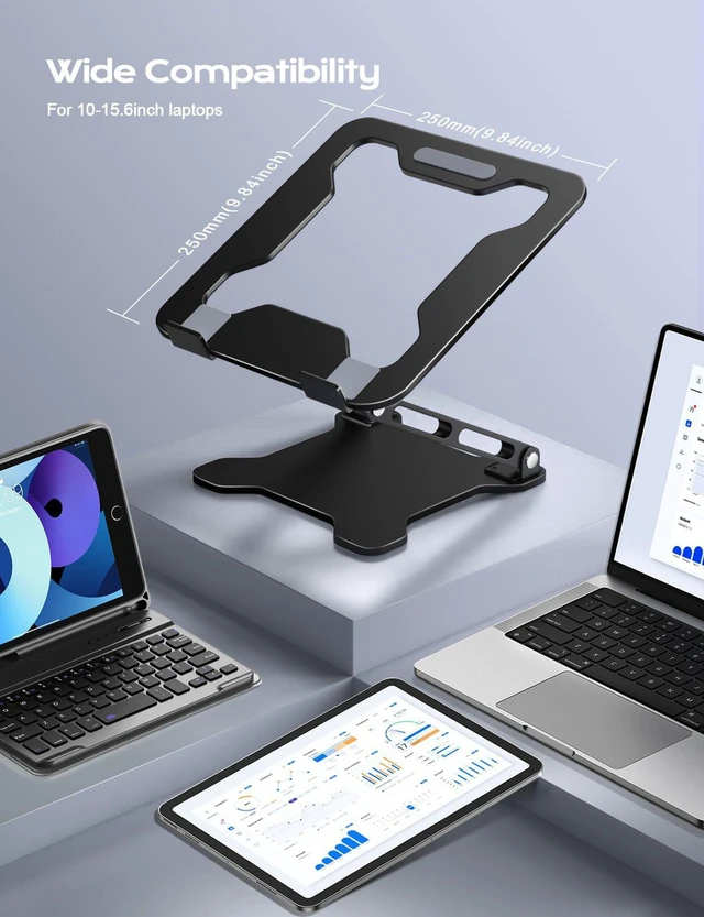 Alt view image 5 of 7 - Adjustable Laptop Stand for Desk, Metal Foldable Laptop Riser, Ventilated Cooling Bracket, Ergonominc Computer Notebook Stand for Desk Compatible with 10-15.6 Laptops