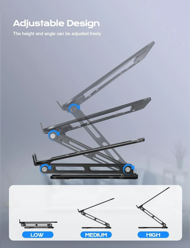 Alt view image 6 of 7 - Adjustable Laptop Stand for Desk, Metal Foldable Laptop Riser, Ventilated Cooling Bracket, Ergonominc Computer Notebook Stand for Desk Compatible with 10-15.6 Laptops