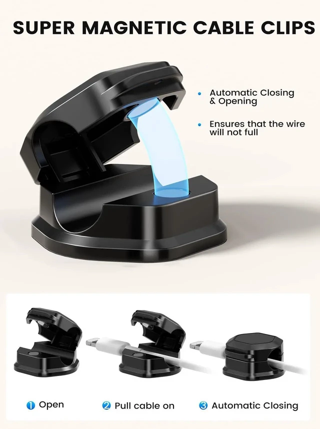 Alt view image 4 of 7 - 6 Pack Magnetic Cable Clips, Cable Smooth Adjustable Cord Organizer Holder, Hide Phone Charging Cable Keeper, Strong Adhesive Wire Charger Holder for Nightstand, Desk, Car, Office Supplies