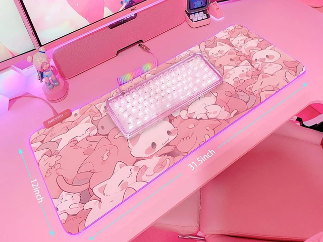 Alt view image 5 of 6 - Pink RGB Gaming Mouse Pad 31.5x12 Inch PC XL Large Extended Glowing Led Light Up Desk Pad Non-Slip Rubber Base Computer Cute Mousepad Mat Desk Accessories Gaming Setup Dreamy Cats