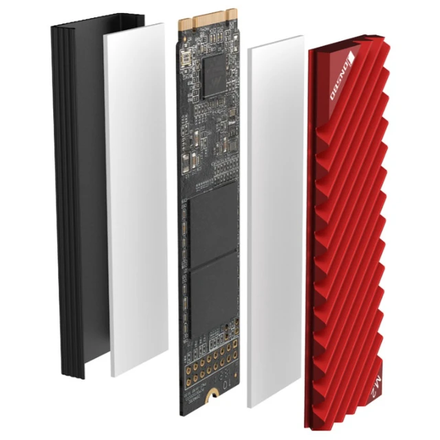 Alt view image 3 of 3 - M.2-3 Red Gray Computer Solid State Drive Heat Sink M.2 2280 Passive Cooler black