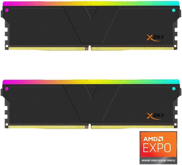 Alt view image 2 of 2 - V-COLOR Manta XSky DDR5 32GB (2x16GB) 6000MHz CL30 SK Hynix IC RGB Gaming Desktop Memory Module Black, for AMD EXPO TMXSAL1660830KWK