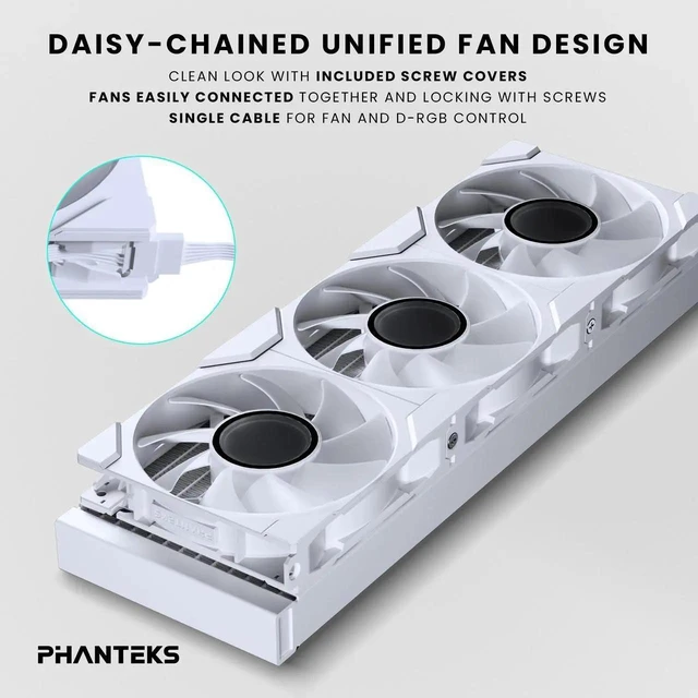 Alt view image 2 of 6 - Phanteks Glacier One 360M25 G2 AIO Liquid CPU Cooler, White, RGB Pump Cap Design, 3x Performance 120mm M25 G2 PWM RGB Fans, for Intel LGA 1700, 1851, 1200, 115x and AMD AM4/AM5 sockets, White