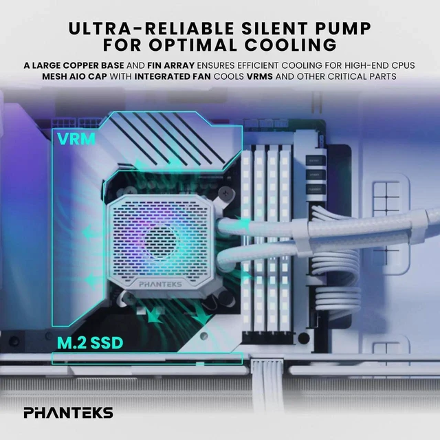 Alt view image 6 of 6 - Phanteks Glacier One 360M25 G2 AIO Liquid CPU Cooler, White, RGB Pump Cap Design, 3x Performance 120mm M25 G2 PWM RGB Fans, for Intel LGA 1700, 1851, 1200, 115x and AMD AM4/AM5 sockets, White