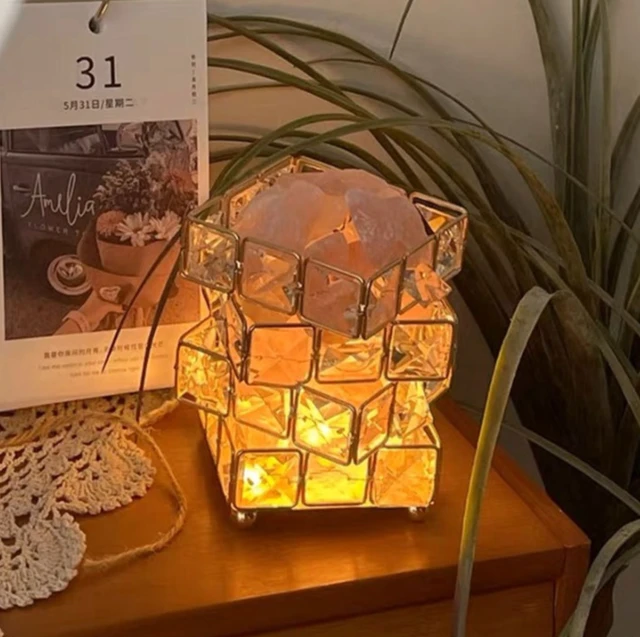 Alt view image 2 of 3 - Magic Cube Four-Layer Crystal Desk Lamp, Natural Crystal Salt Stone Headboard Atmosphere Lamp, Decorative Desk Lamp, Aromatherapy Night Light